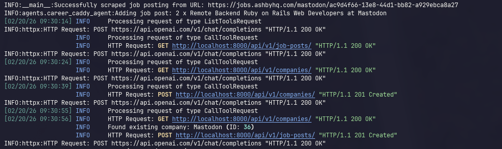 Logs of my AI agent talking to my API